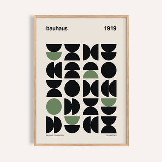 Framed Gallery Print with black and green geometric shapes and bauhaus typography