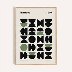 Framed Gallery Print with black and green geometric shapes and bauhaus typography