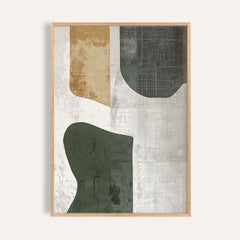 Abstract Art Neutral framed print with green and beige forest shapes on a pale background