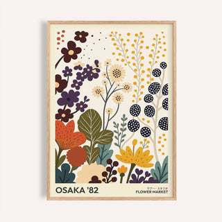 Flower Prints Art framed print of a stylised floral bouquet with yellow, purple and green tones