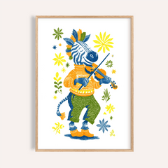 Zebra Playing Violin Poster