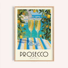 Sunny Vintage Italian Poster with prosecco and lemon for stylish kitchen wall art
