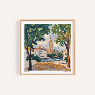 Matisse Prints for Sale framed print of Big Ben clock tower with green trees and yellow sky