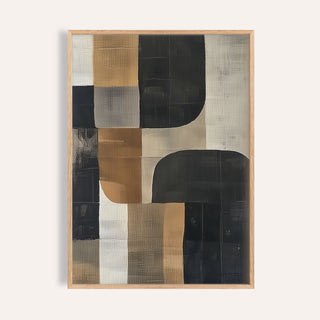 Pictures for Living Room Wall abstract geometric shapes in black and gold with a natural wood frame