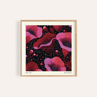 Framed Abstract Pink Art of pink poppy flowers with black and red background