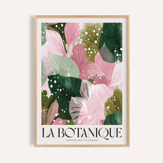 High Quality Art Prints showing decorative botanical leaves in pink and green shades with La Botanique text