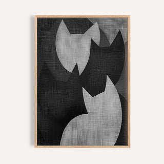 Framed close-up of Big Cat Art featuring abstract grey and black cat shapes