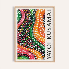 Yayoi Kusama dots print featuring vibrant wave patterns