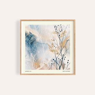 Neutral Prints framed abstract botanical illustration with blue and beige tones