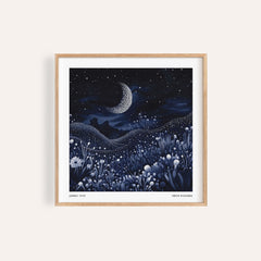 Square moonlit night print featuring art with the moon and dots