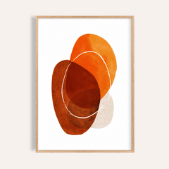 Orange Boho Art Print of overlapping abstract shapes in orange and brown tones