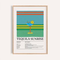 Framed tequila wall art minimalist illustration of a cocktail glass with colourful stripes