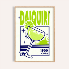 Framed Daiquiri art print with lime green and navy illustration in a minimalist style
