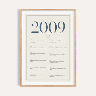 2009 year print with slate blue numerals on cream on a plain warm wall