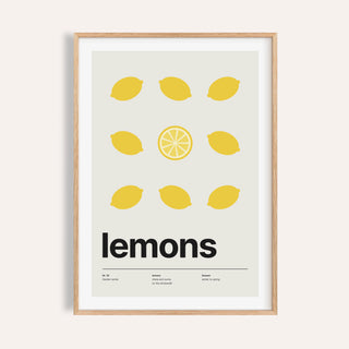 Citrus print shown on a plain warm cream wall