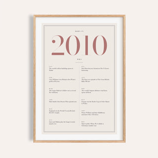 2010 year print with dusty rose numerals on cream on a plain warm wall