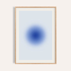 Blue aura poster with a glowing cobalt orb on a pale ice blue sheet