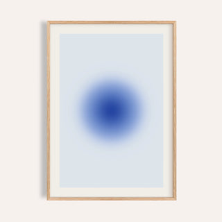 Blue aura poster with a glowing cobalt orb on a pale ice blue sheet