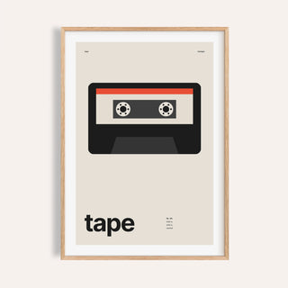 Cassette tape print shown on a plain warm wall