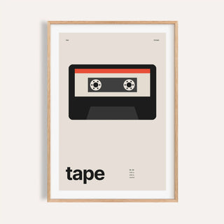 Cassette tape print shown on a plain warm wall