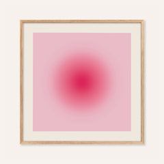Hot pink wall art with a glowing pink aura orb on a candy pink square
