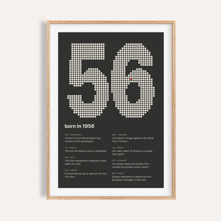1956 print with the year built from cream dots on a plain warm wall