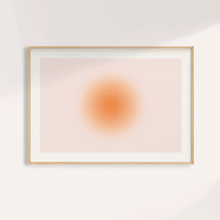 Peach aura print with a soft apricot orb on a pale blush landscape sheet