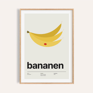 Bunch of three bananas print shown on a plain warm wall