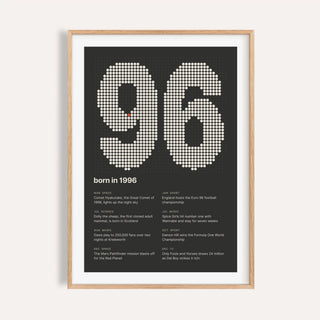 1996 print with the year built from cream dots on a plain warm wall