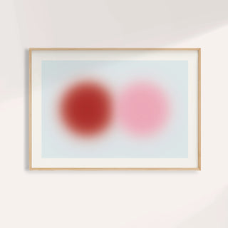 Red and pink circles print with a cherry red orb beside a soft pink orb