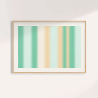 Mint green wall art with soft vertical stripes of mint, cream and peach