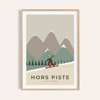 Retro snowboarder print shown on a plain warm wall