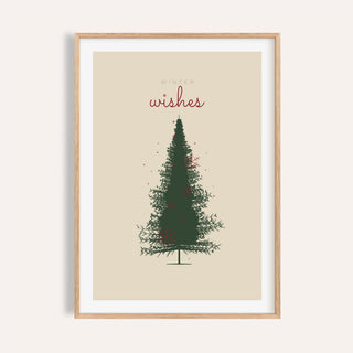 Green spruce Christmas tree print shown on a plain warm wall