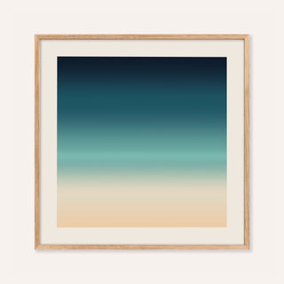 Sea print fading from midnight blue through teal and glowing mint to pale sand