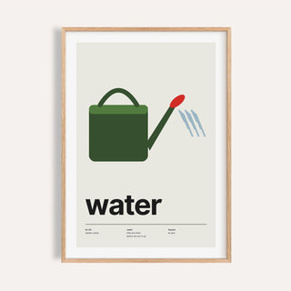 Watering can garden poster shown on a plain warm cream wall