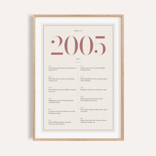 2005 year print with dusty rose numerals on cream on a plain warm wall