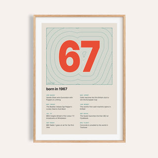 1967 print with the year as a contour map summit on a plain warm wall