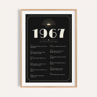 1967 Art Deco print in cream on black on a plain warm wall