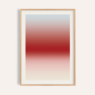 Cherry glow print fading from icy blue grey into a cherry red band