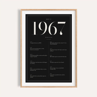 1967 year print in ivory numerals on black on a plain warm wall