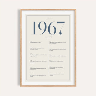 1967 year print with slate blue numerals on cream on a plain warm wall