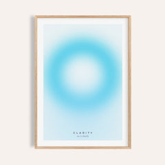 Pale cyan aura print shown on a plain warm wall