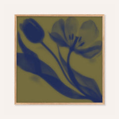 olive tulip print showing tulips in soft focus on olive green