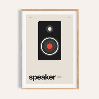 Black studio monitor speaker print shown on a plain warm wall