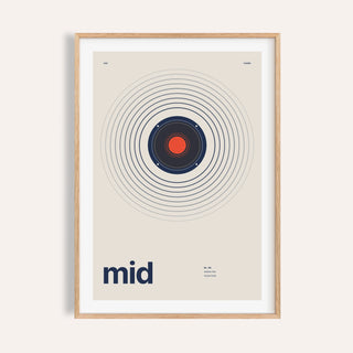 Mid range speaker with rings print shown on a plain warm wall