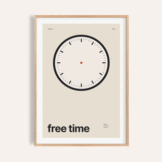 Clock with no hands print shown on a plain warm cream wall