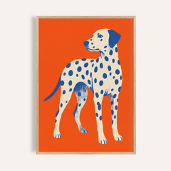 Dalmatian Dog Art Print with Orange and Blue colors for living room wall art