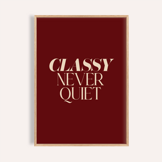 Framed Classy wall art with beige text on dark red background