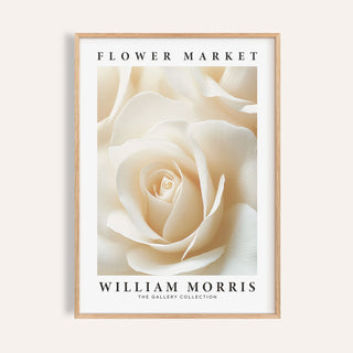 Floral wall art for living room of a cream rose close-up with text in a wooden frame