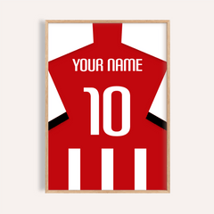 Football Shirt Poster in Red and White Stripes with White Number